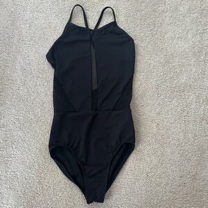 Woman’s Black Leotard with Mesh Detail